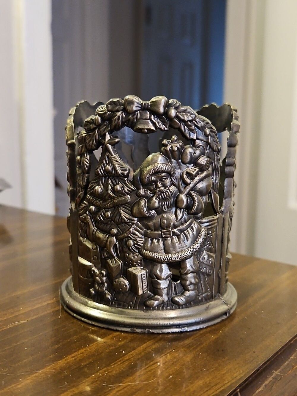 Godinger Silver Art Co Ltd Silver Toned Metal Detailed Christmas Candle Holder